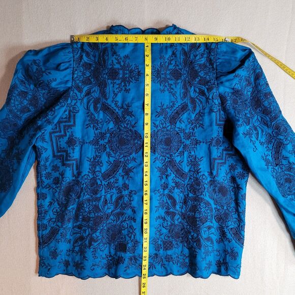Sundance Rosetti Lace Teal Embroidered Womens L Button Up Top Victorian Romantic - Picture 8 of 13